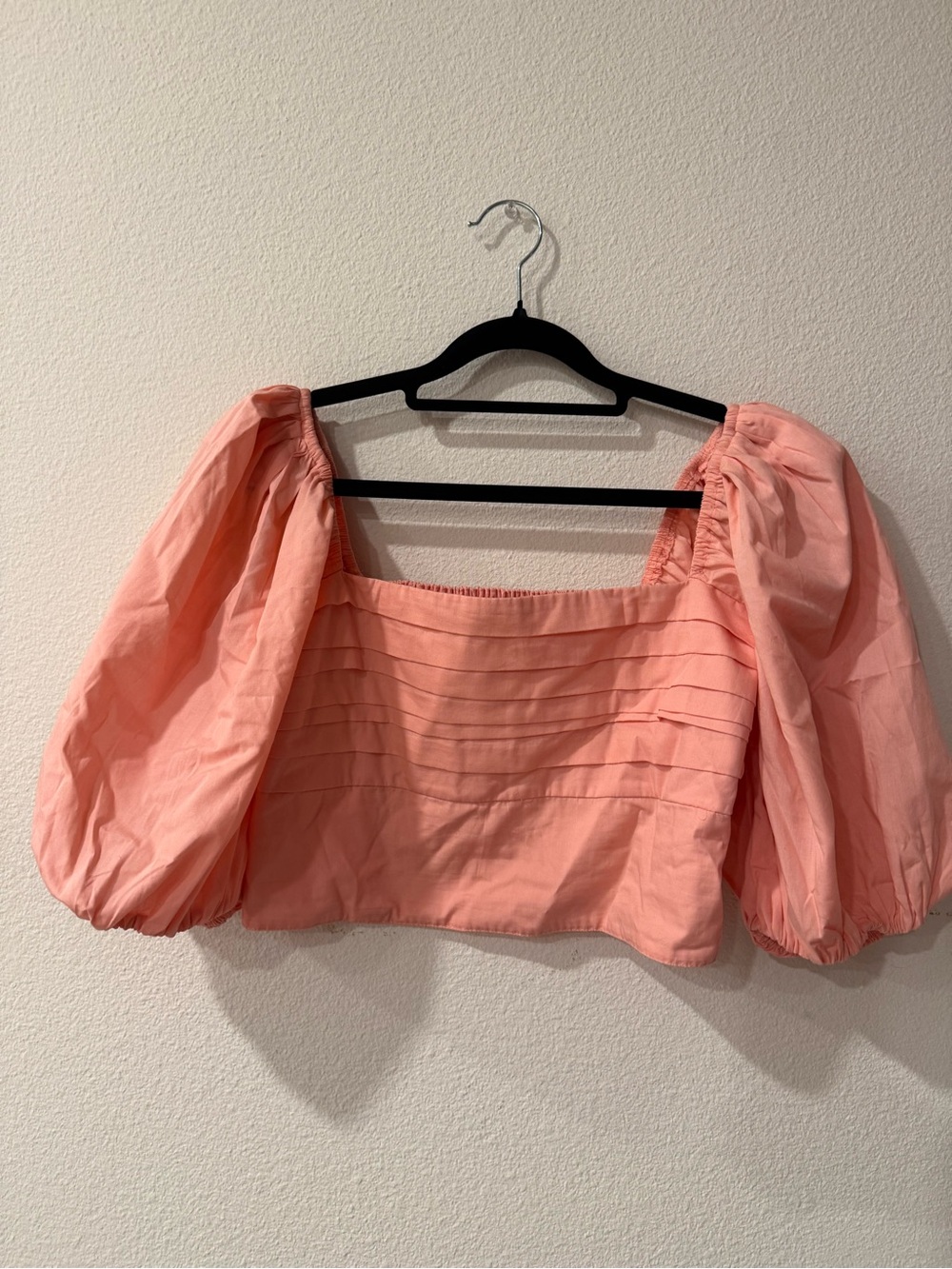 Abercrombie & Fitch Peach Puff-Sleeve Square Neck Crop Top